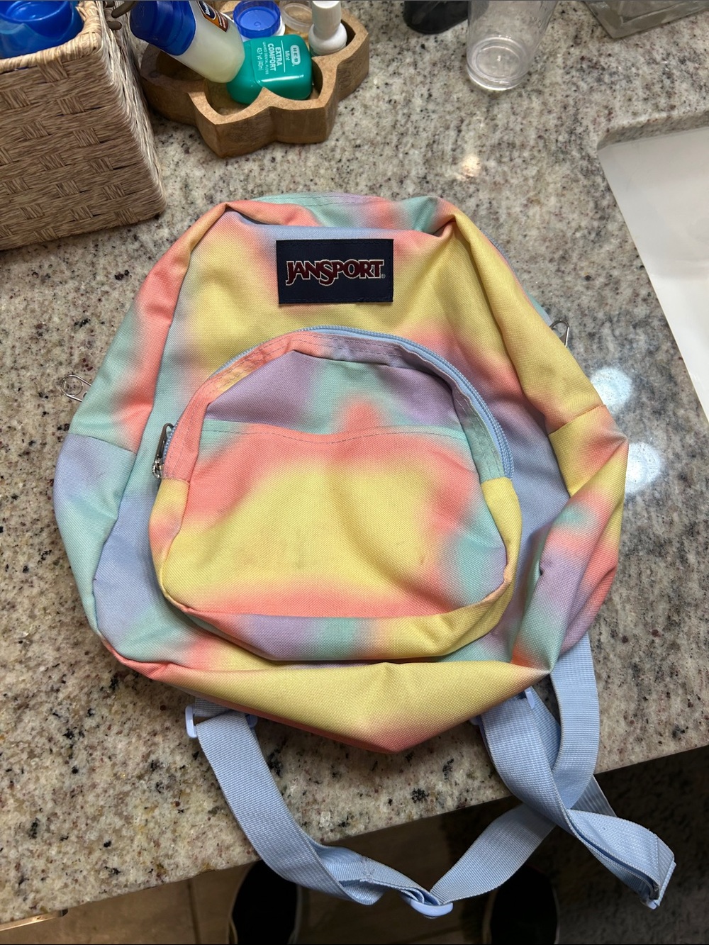 Jansport Pastel Tie-Dye mini Backpack in Yellow, Pink, Blue, Purple